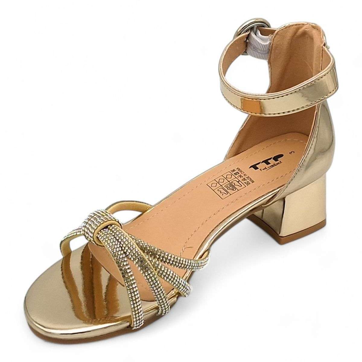TTP Women Patent Block Heel Sandals with Embellished Bow - HT009