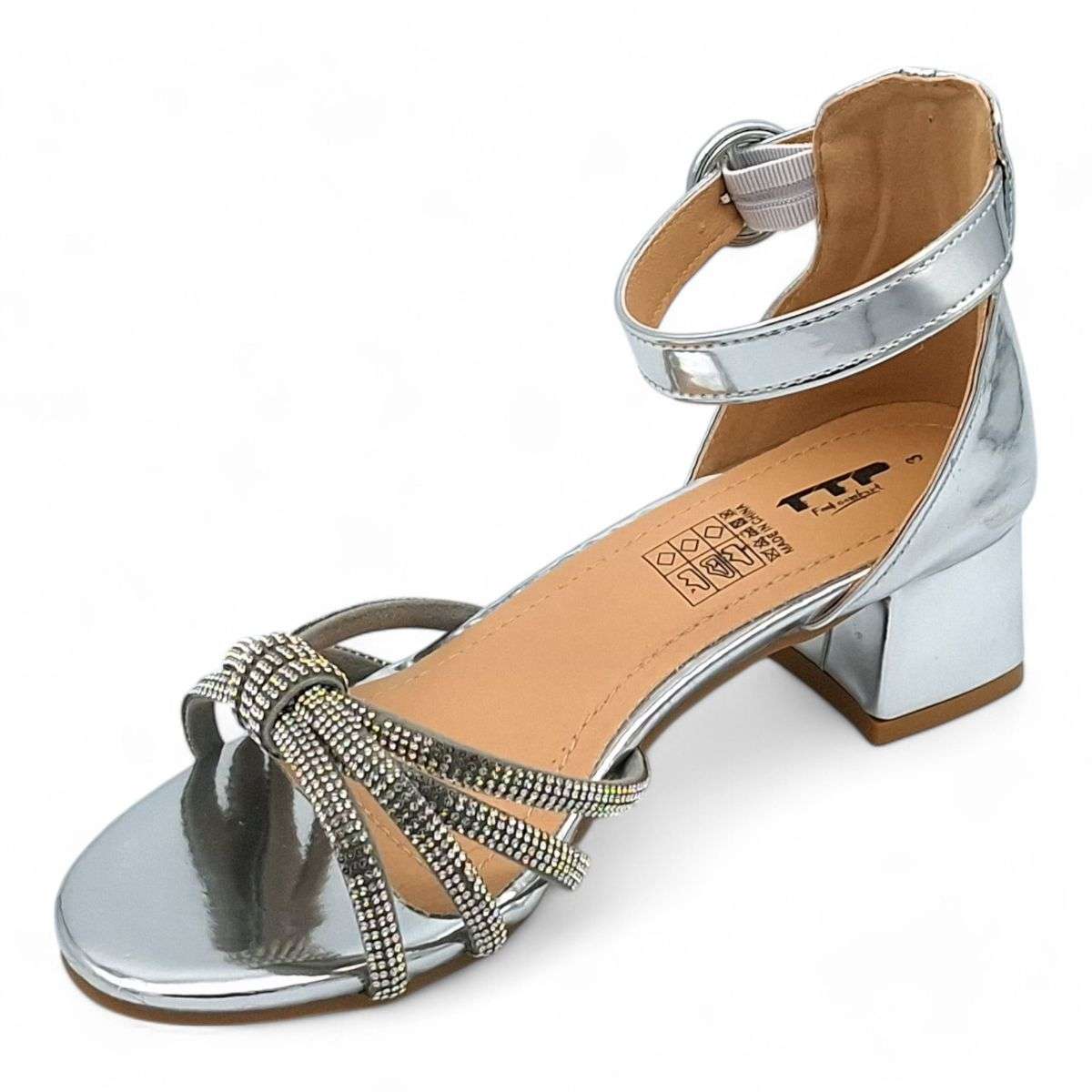 TTP Women Patent Block Heel Sandals with Embellished Bow - HT009