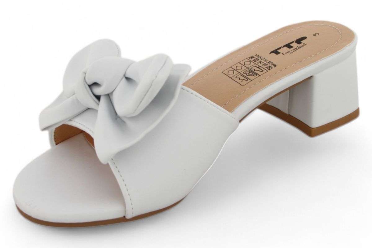 TTP Women Slip On Block Heel Sandals with Ribbon HT010