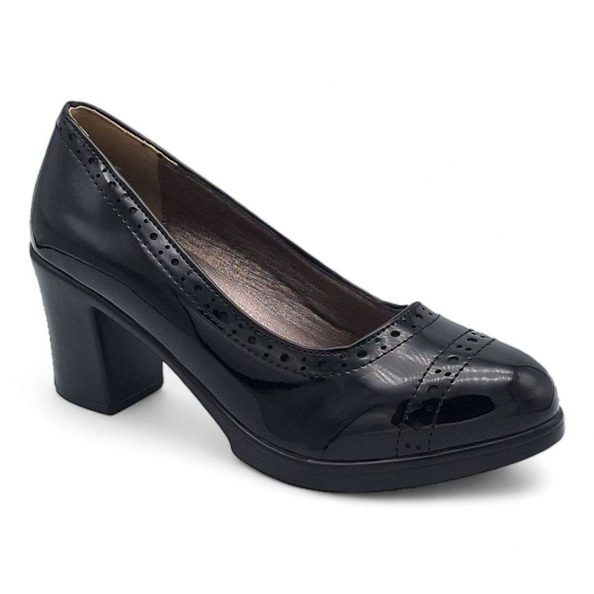TTP Women Black Patent PU Block Heels HT3901