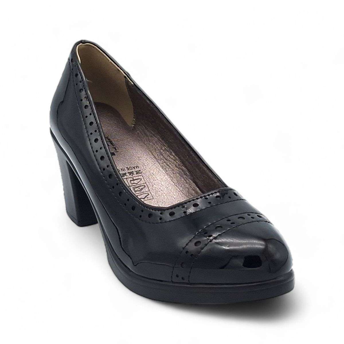 TTP Women Black Patent PU Block Heels HT3901