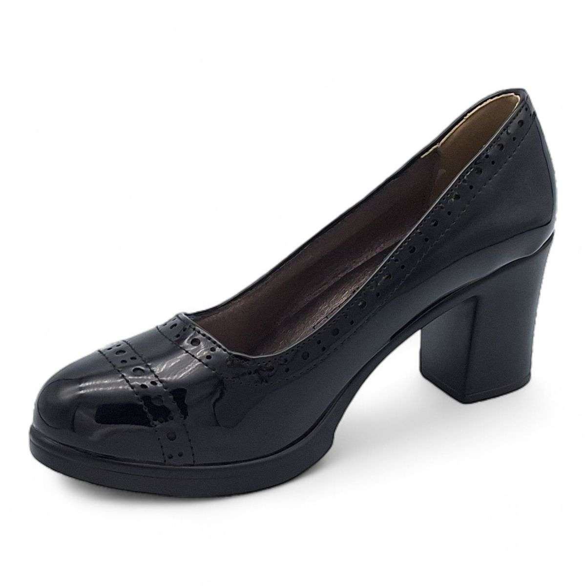 TTP Women Black Patent PU Block Heels HT3901