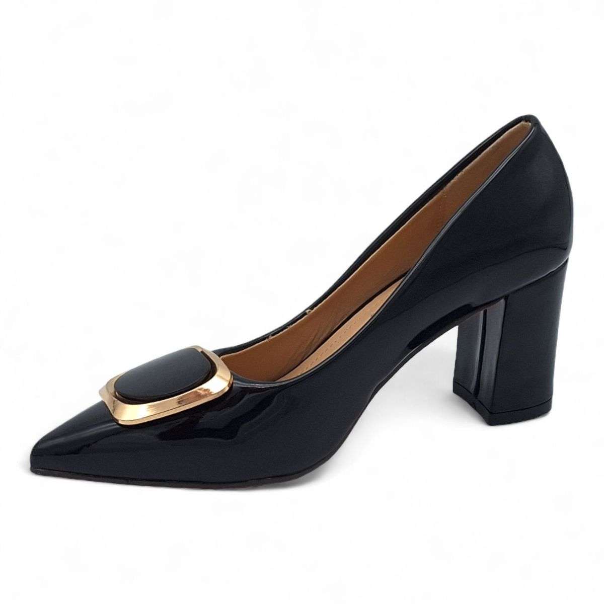 TTP Women Patent PU Block Heels with Square Decor JSF81