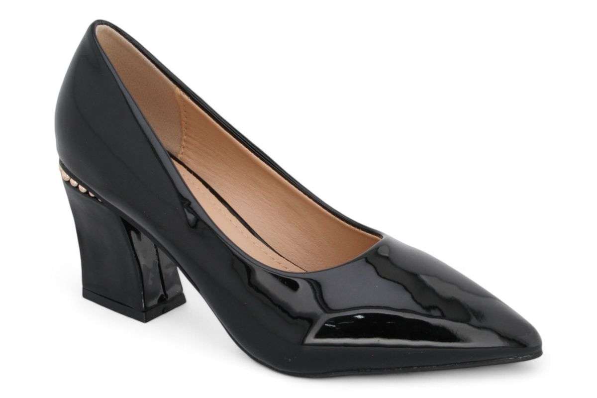 TTP Women Patent PU Rectangular Flare Block Heel Courts JSF98