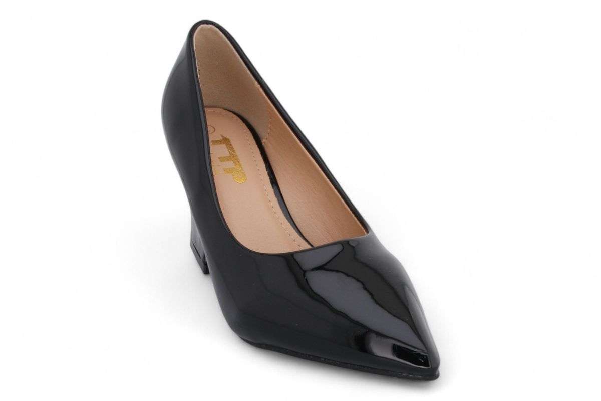 TTP Women Patent PU Rectangular Flare Block Heel Courts JSF98