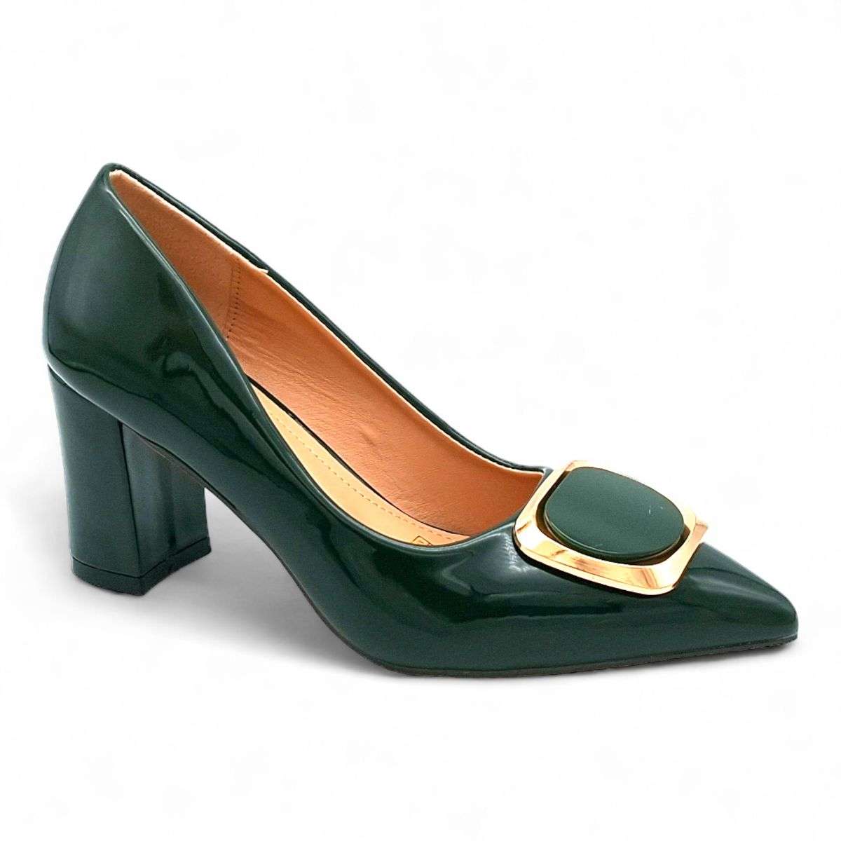 TTP Women Patent PU Block Heels with Square Decor JSF81