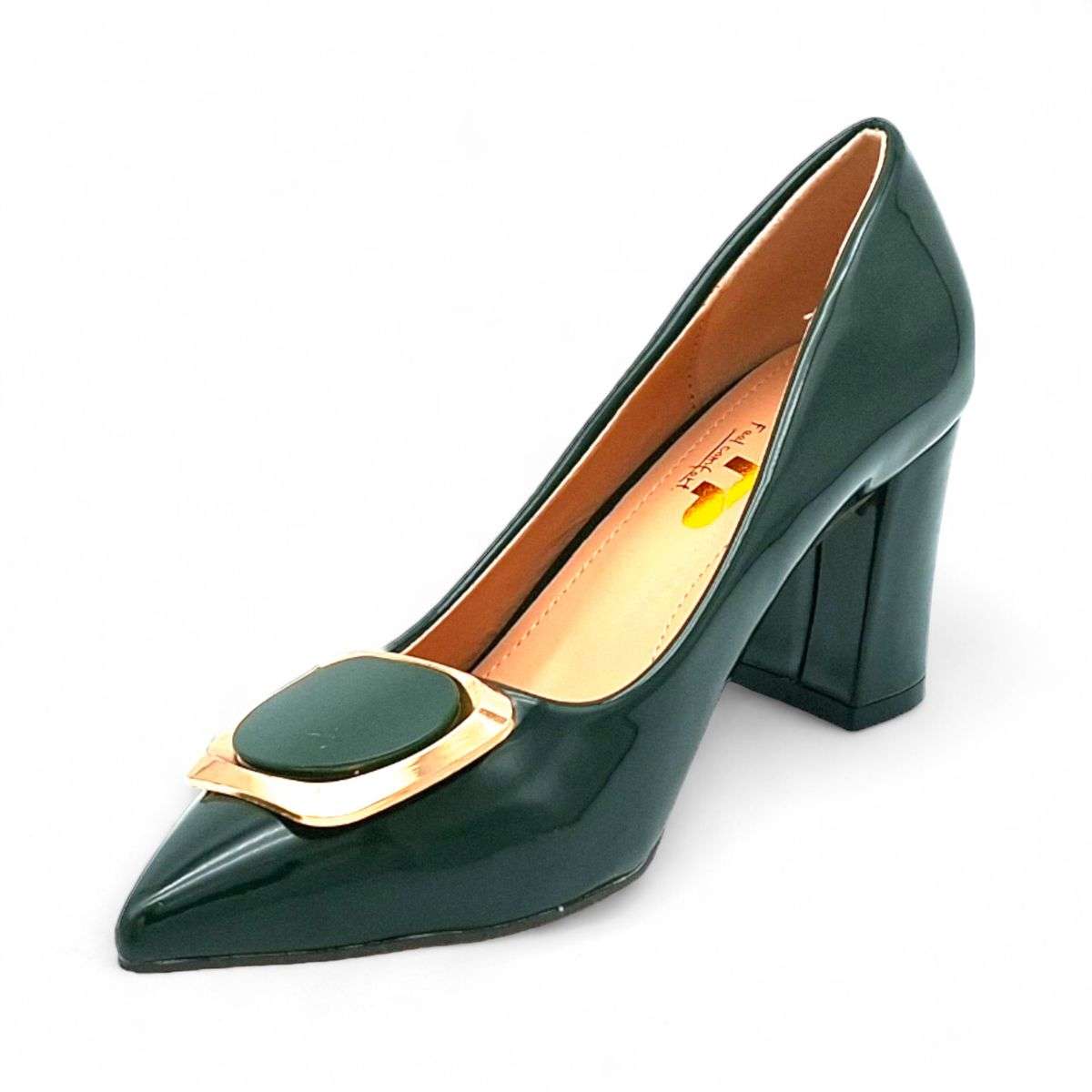 TTP Women Patent PU Block Heels with Square Decor JSF81