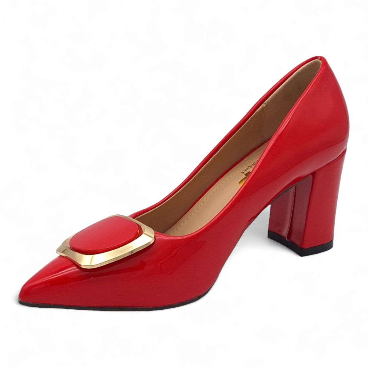TTP Women Patent PU Block Heels with Square Decor JSF81
