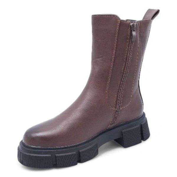 Women Platform Ankle Boots with Side Zipper and Elastic Panel XB231212