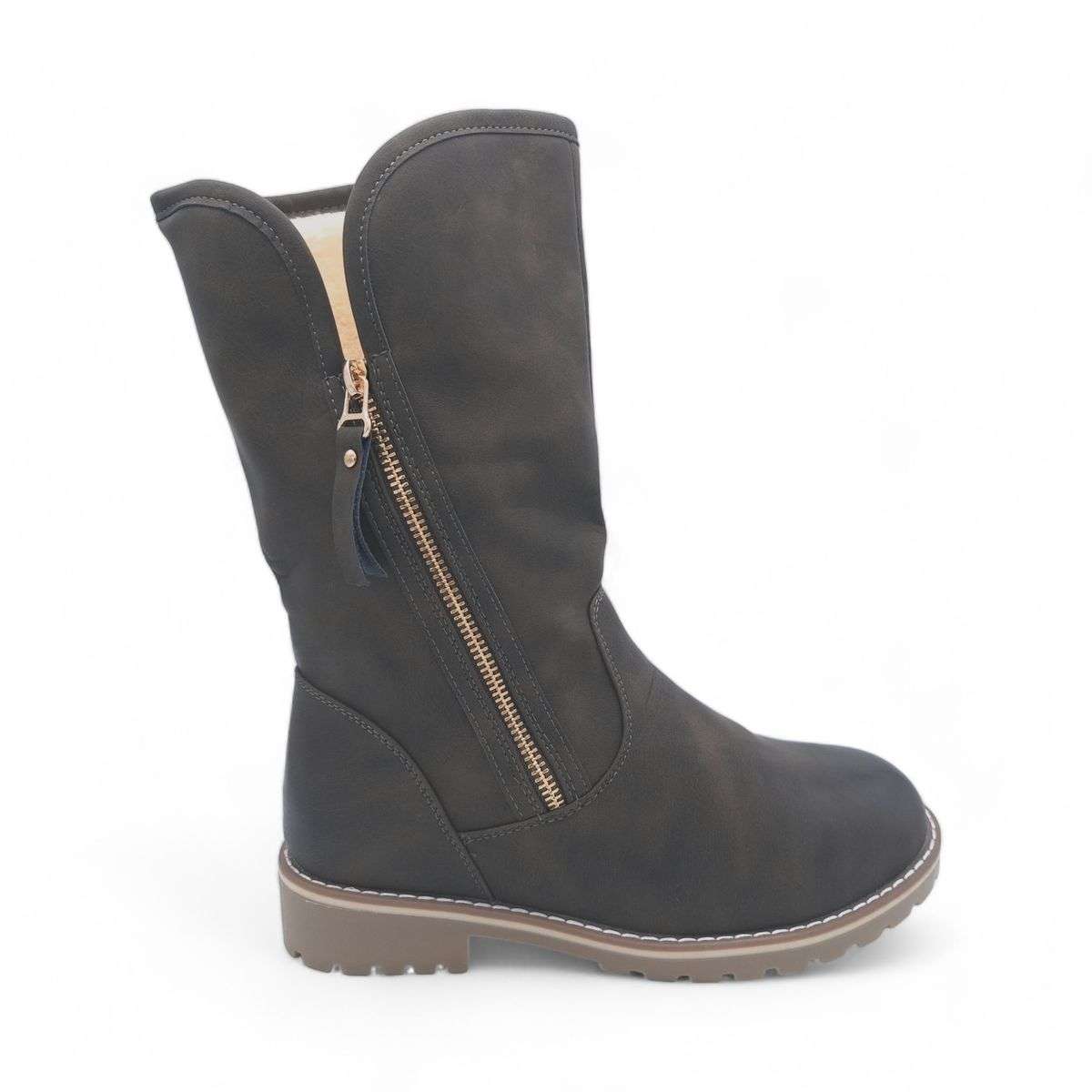 Fashion Mid-Calf Boots with Side Zipper - XB8208