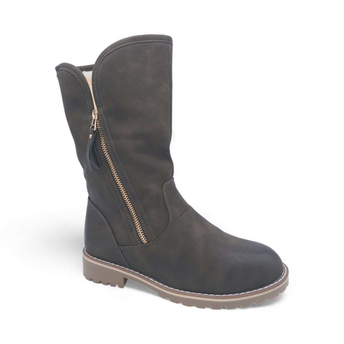 Fashion Mid-Calf Boots with Side Zipper - XB8208