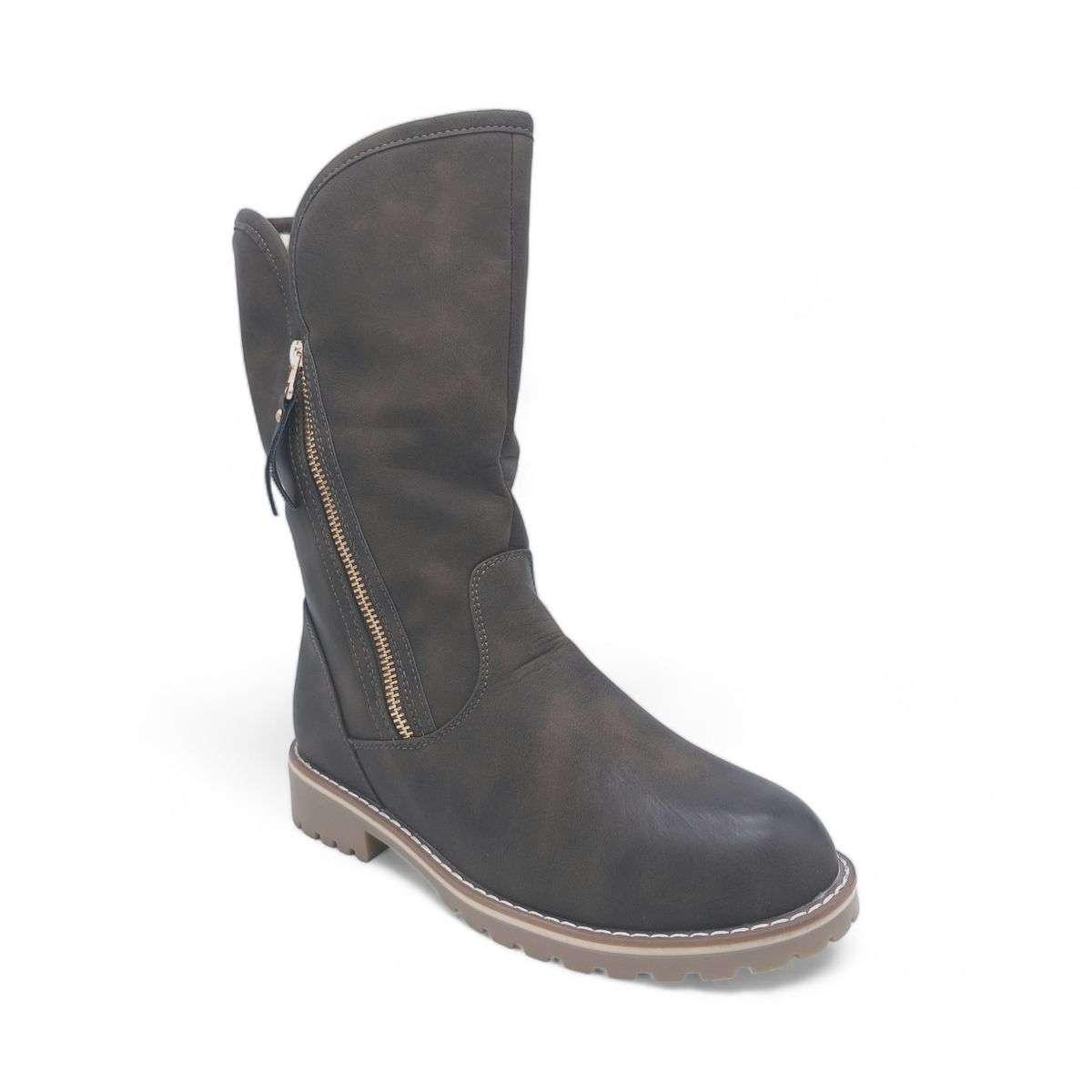 Fashion Mid-Calf Boots with Side Zipper - XB8208