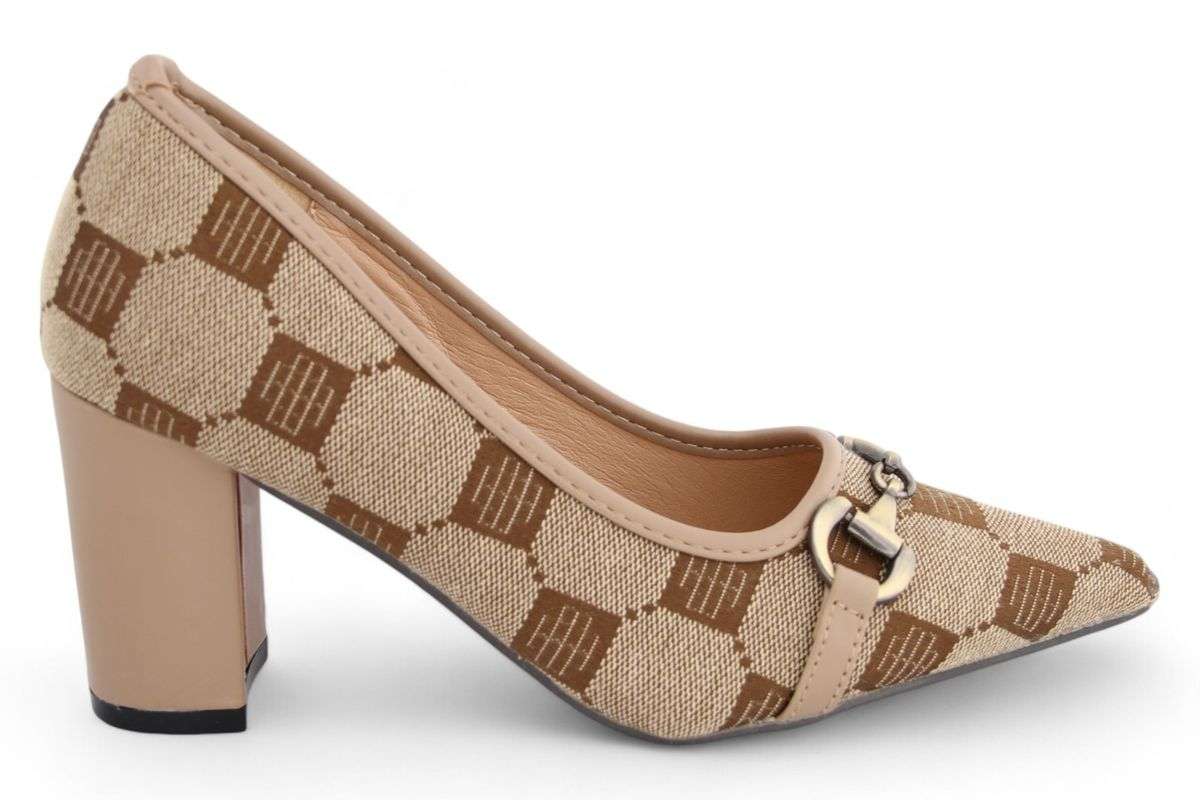 TTP Women Textile Block Heels with Link Decor and Geometric Pattern JSF109