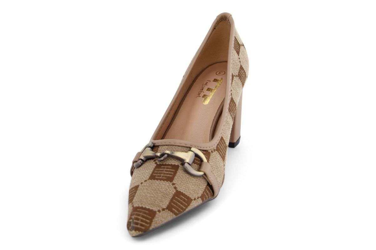 TTP Women Textile Block Heels with Link Decor and Geometric Pattern JSF109