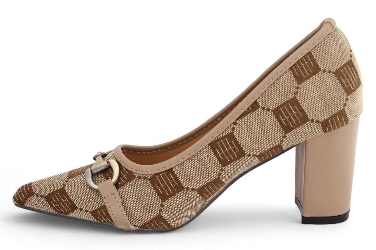TTP Women Textile Block Heels with Link Decor and Geometric Pattern JSF109