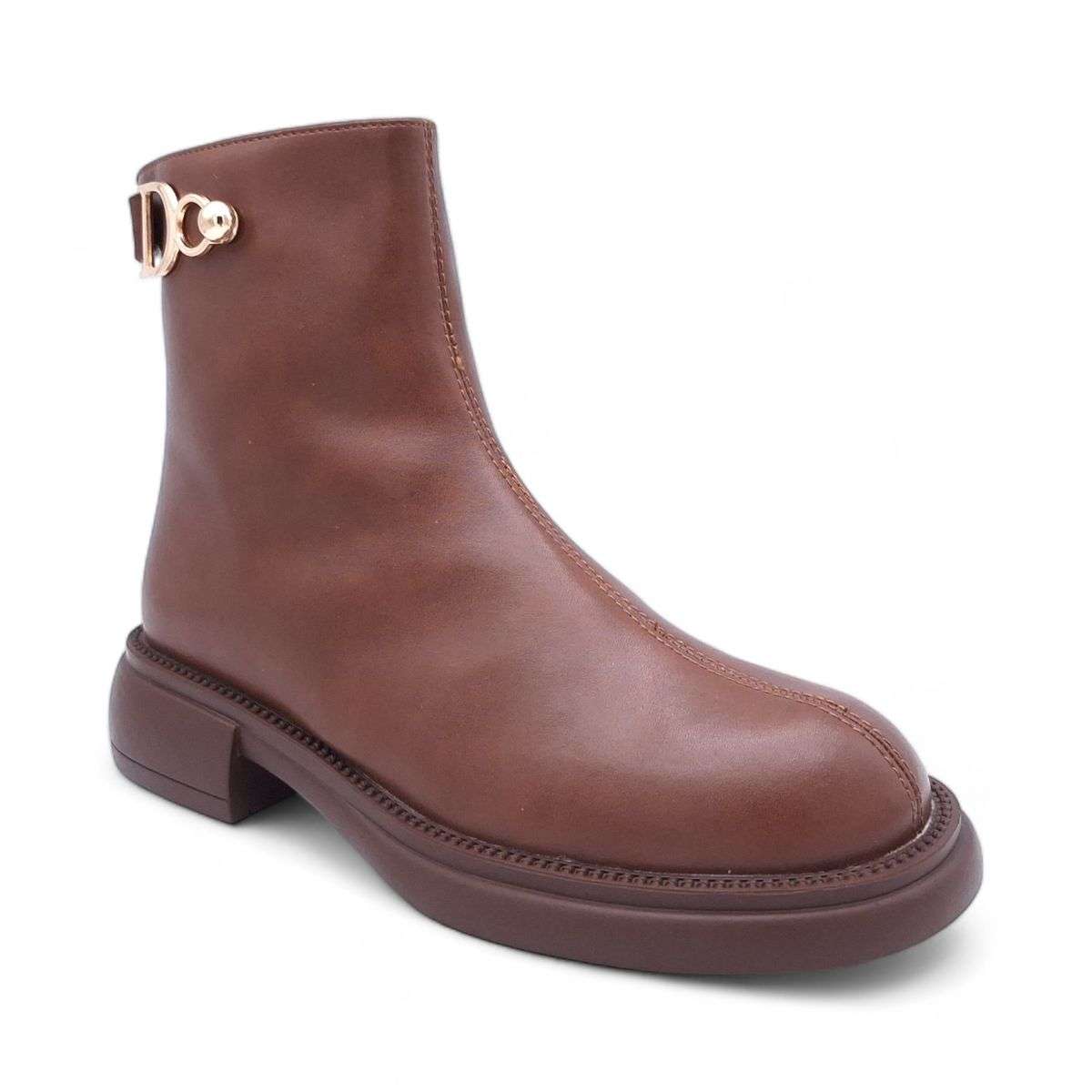 Women's Modern Simplistic Leather Ankle Boots with Back Zipper - HT2403011
