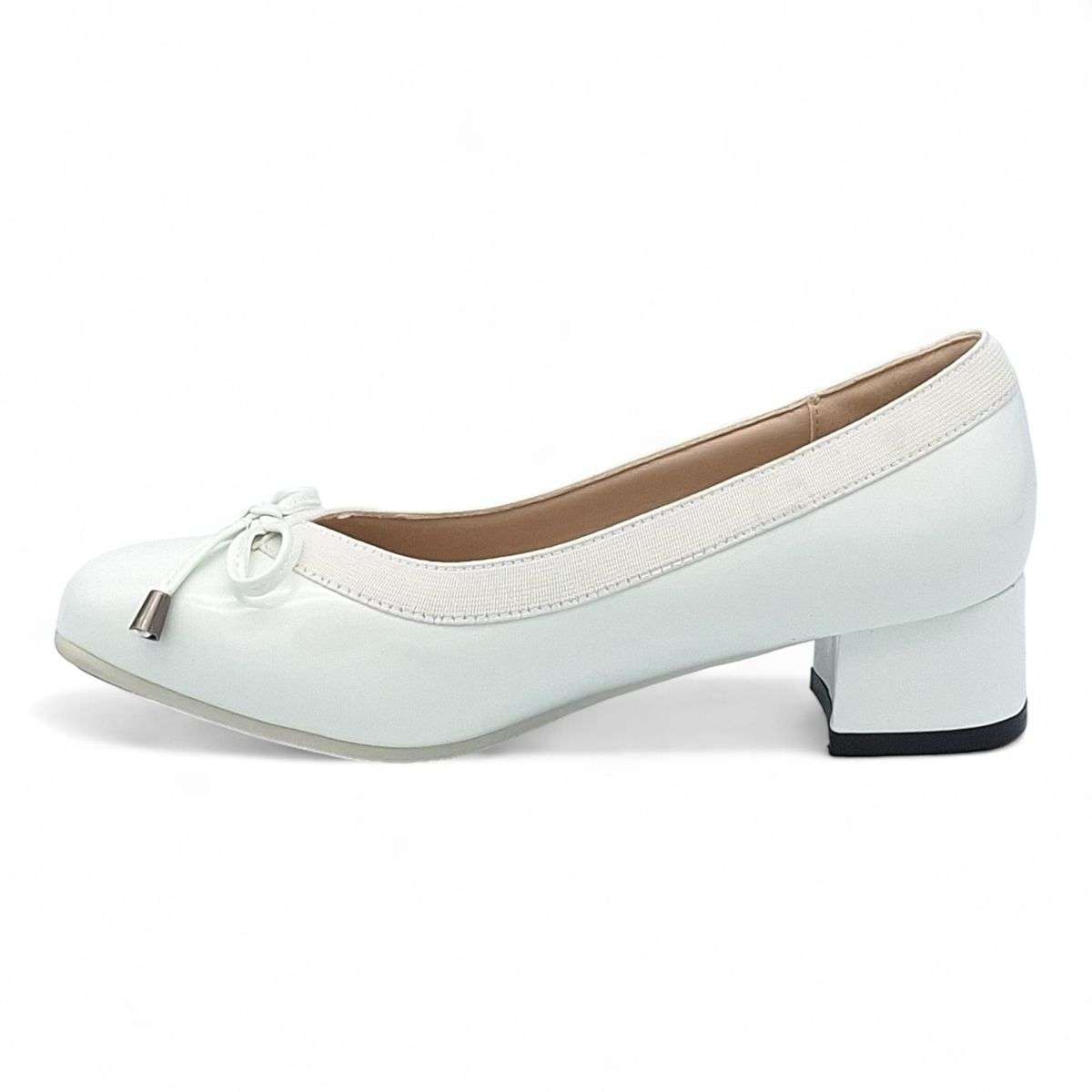 TTP Ladies Patent Court Heel Elasticated Top Line & Ribbon Decor HT7808-2