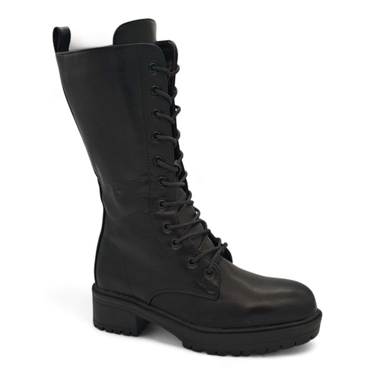 TTP Women's Platform Mid Calf Boots with Lace and Side Zipper HTA08