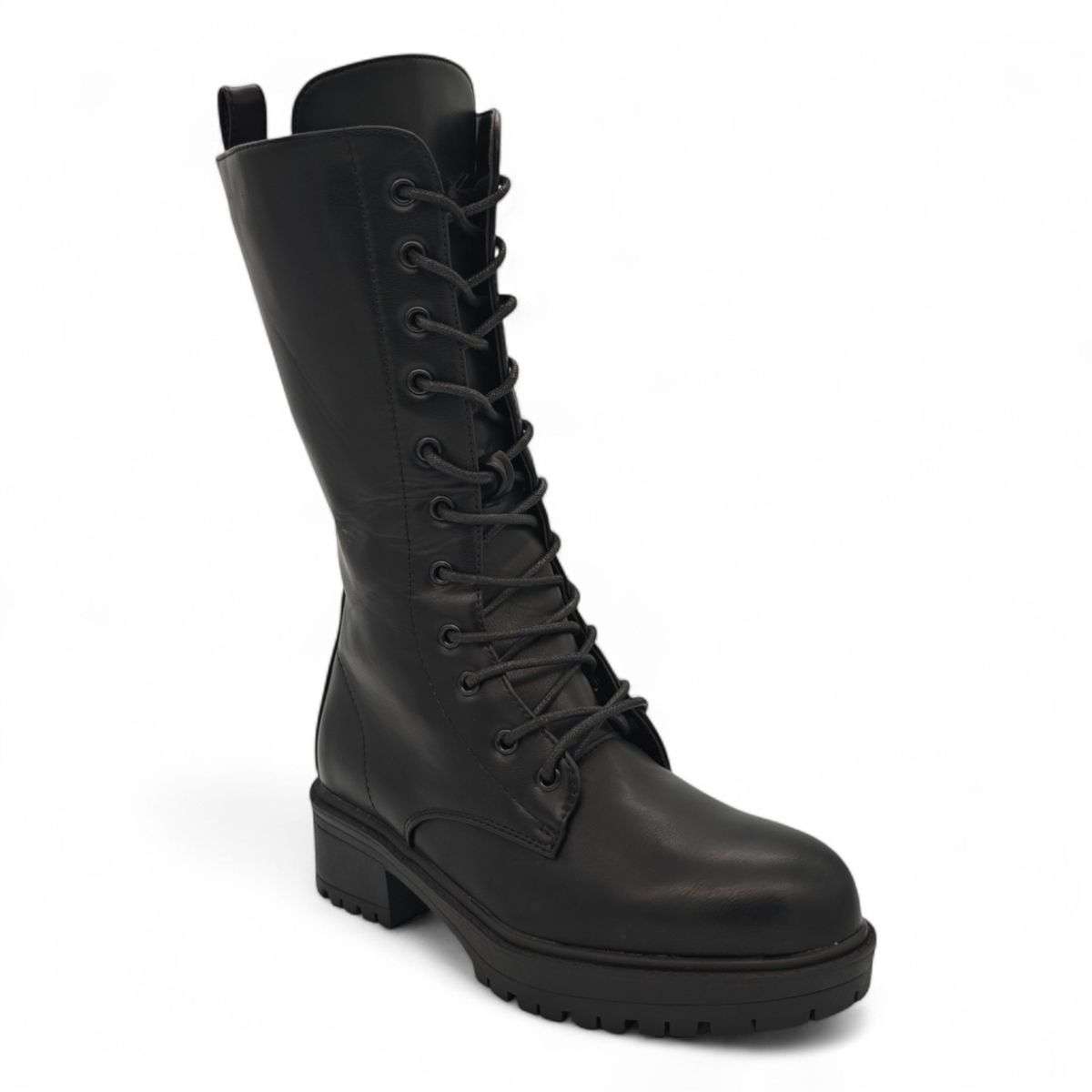 TTP Women's Platform Mid Calf Boots with Lace and Side Zipper HTA08