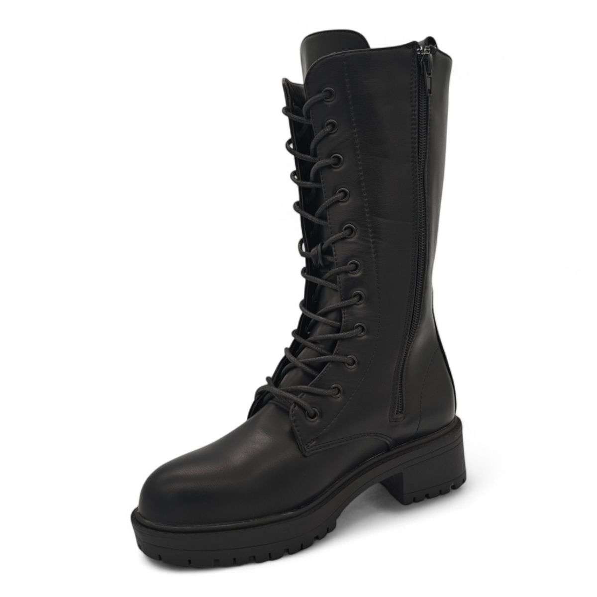 TTP Women's Platform Mid Calf Boots with Lace and Side Zipper HTA08