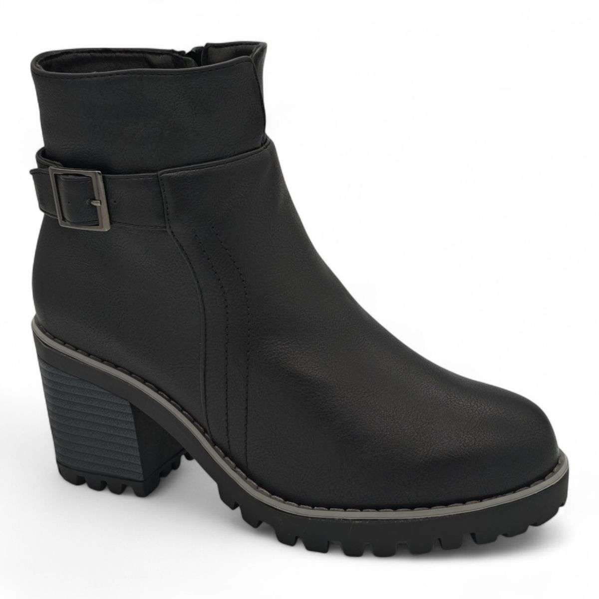 TTP Women's Block Heel Ankle Boots with Buckle Decor and Side Zipper HTM-1