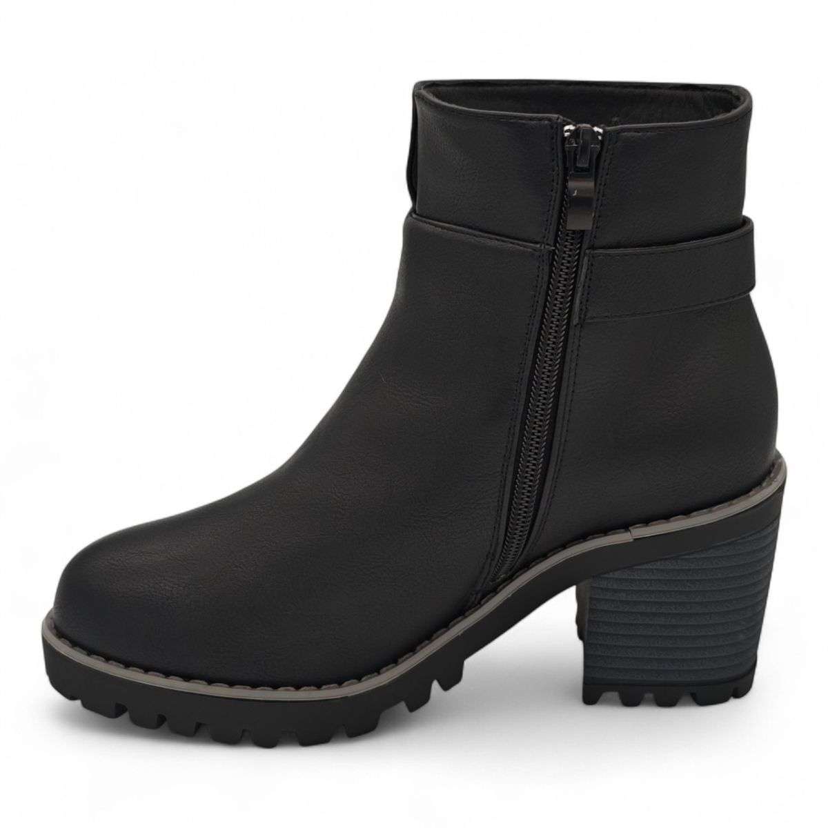 TTP Women's Block Heel Ankle Boots with Buckle Decor and Side Zipper HTM-1