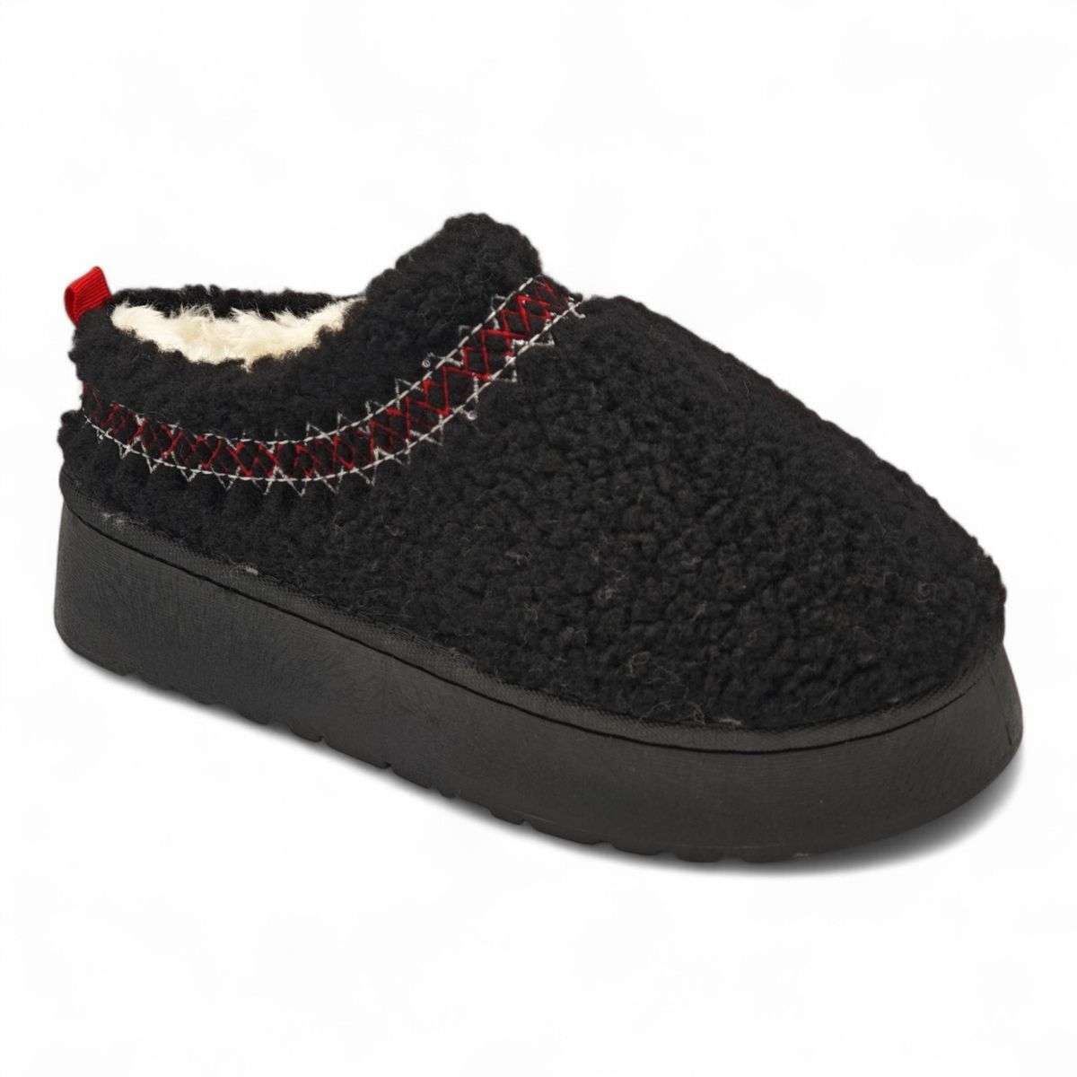 TTP Women Black Platform Cozy Slip On with Fur lining YD1083