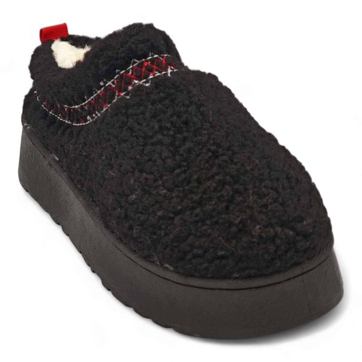 TTP Women Black Platform Cozy Slip On with Fur lining YD1083
