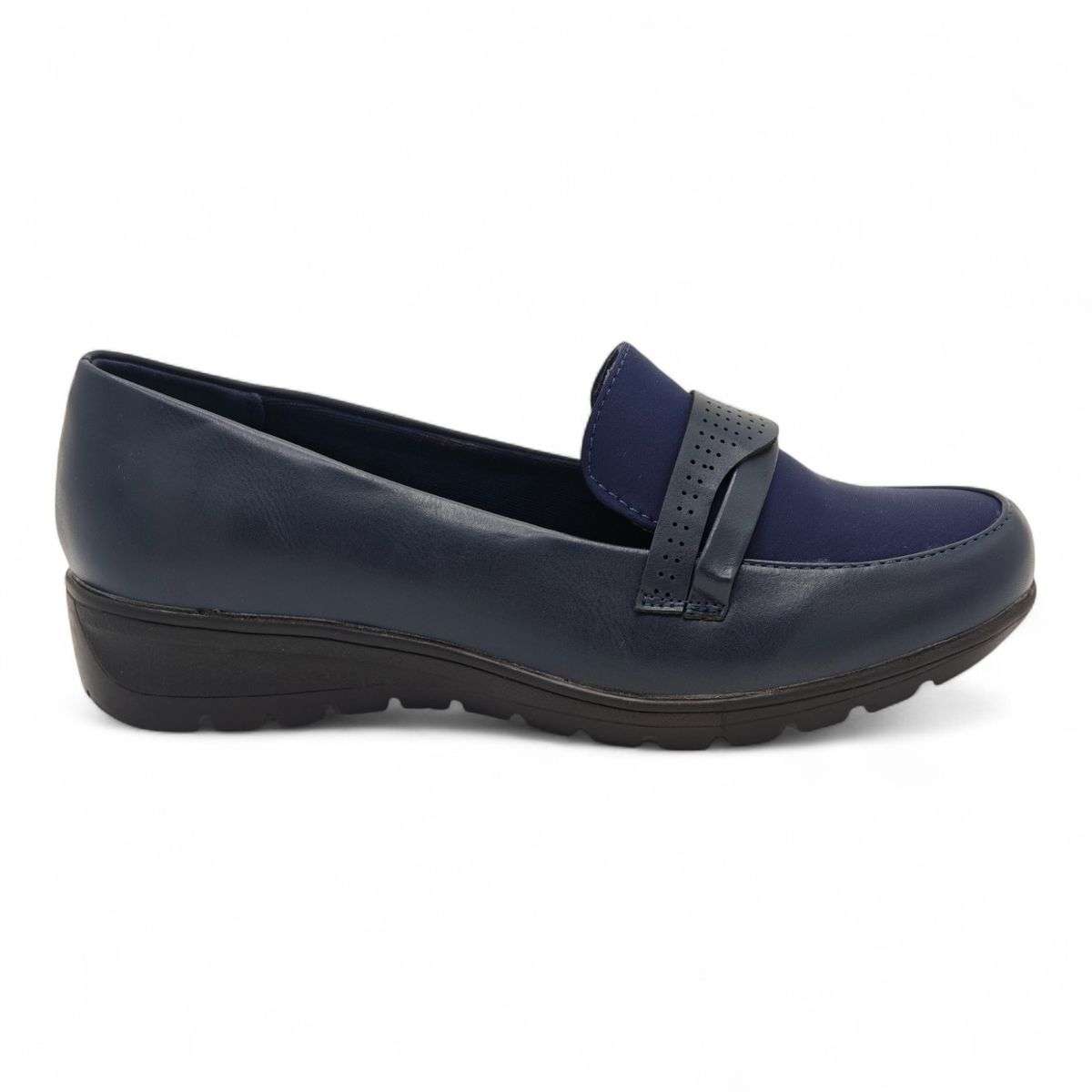 TTP Women's Navy Blue PU and Textile Loafer