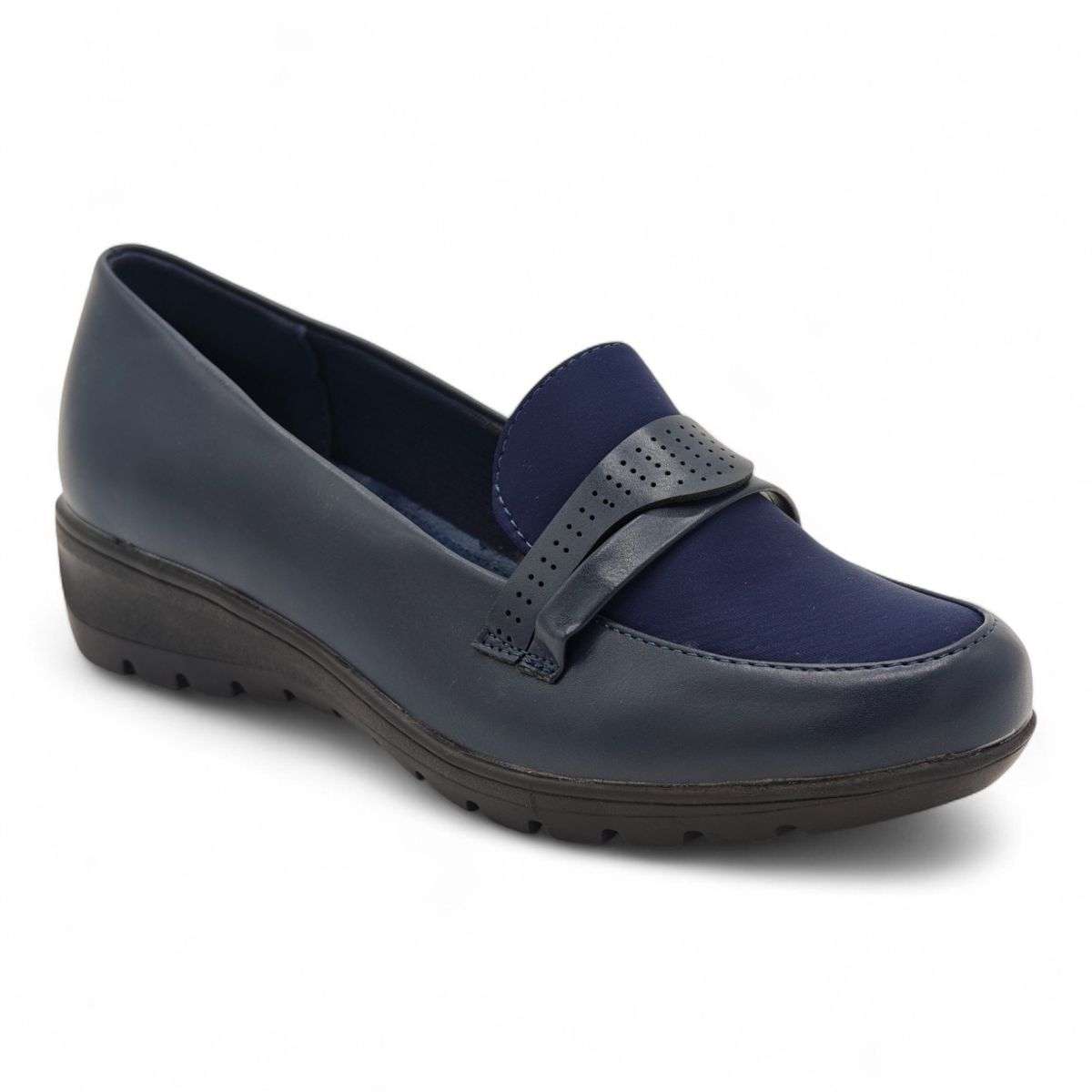 TTP Women's Navy Blue PU and Textile Loafer