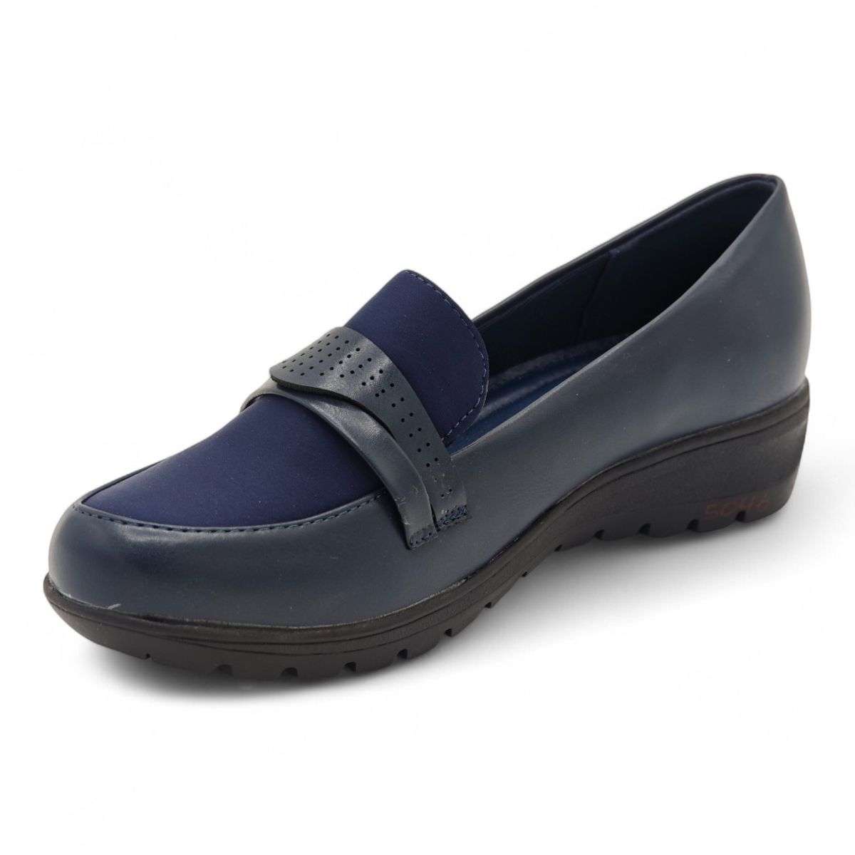 TTP Women's Navy Blue PU and Textile Loafer
