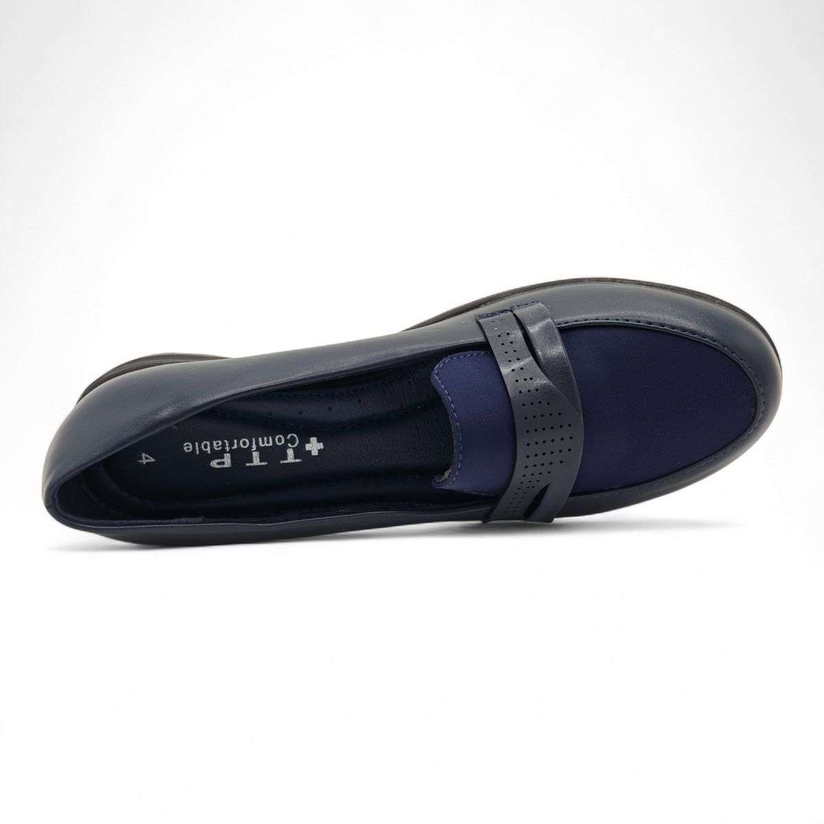 TTP Women's Navy Blue PU and Textile Loafer
