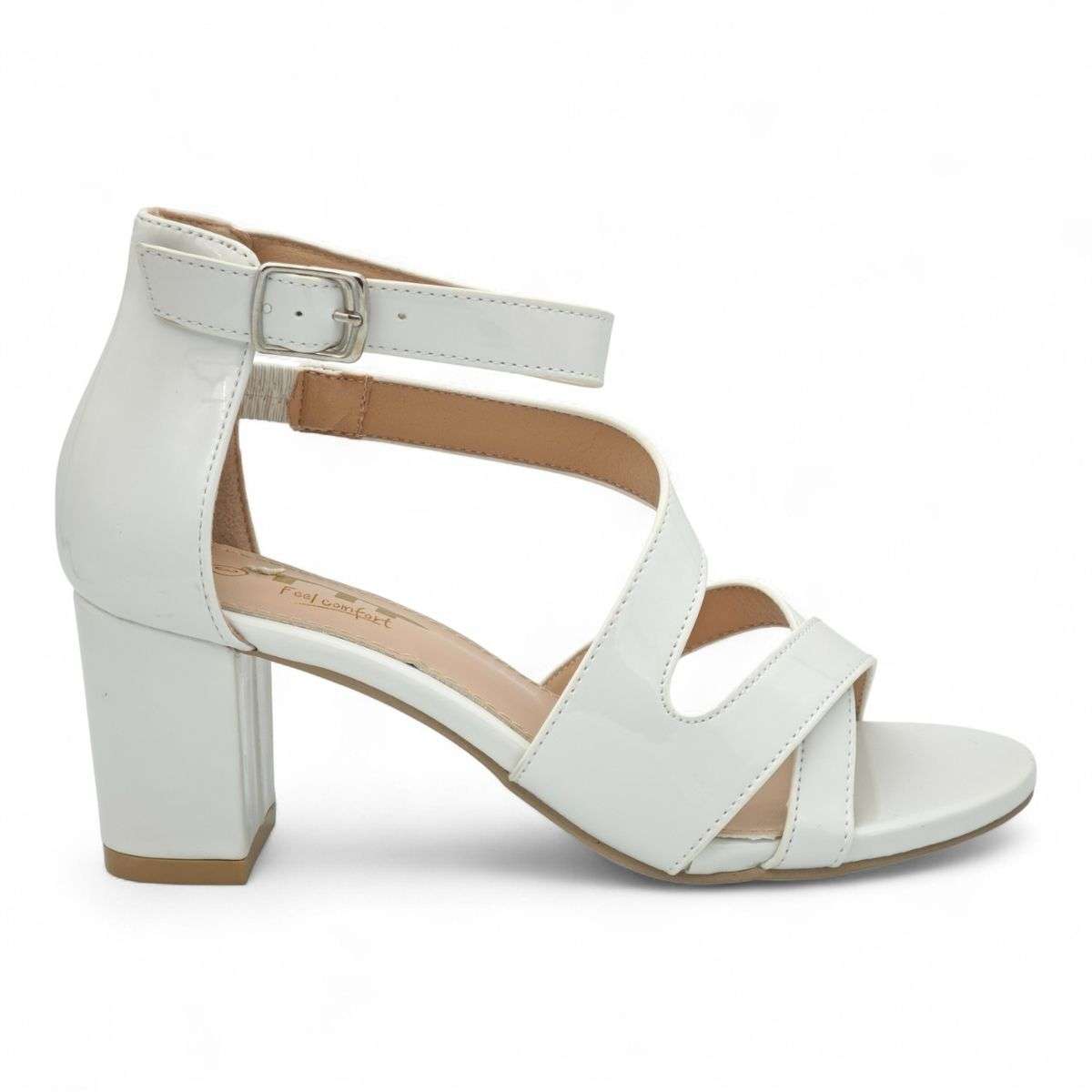 Patent TTP Block-Heel Sandal with Crisscross Straps JSF142