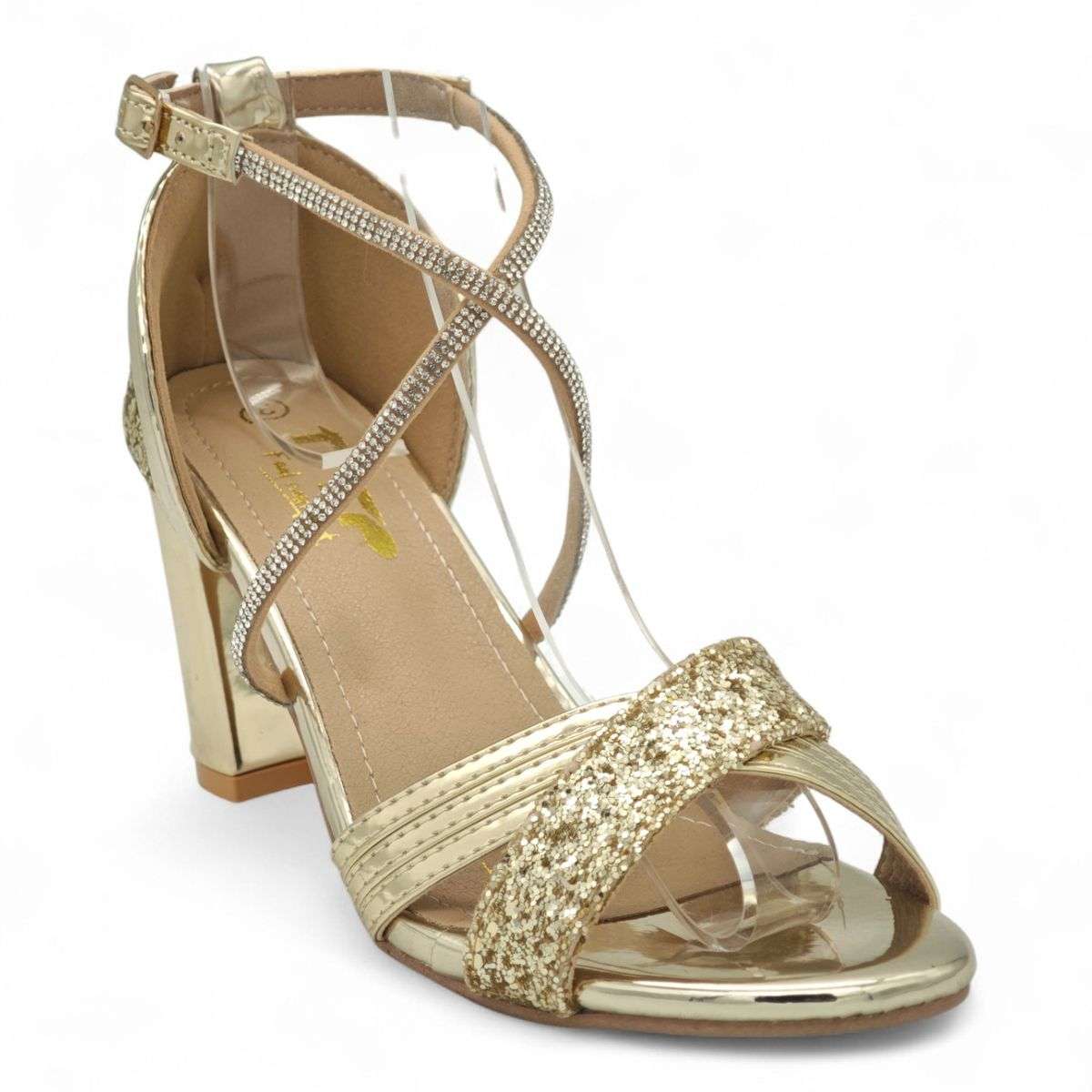 TTP Rosalind PU Glitter Crisscross Sandal with Rhinestone Strap MJ250820