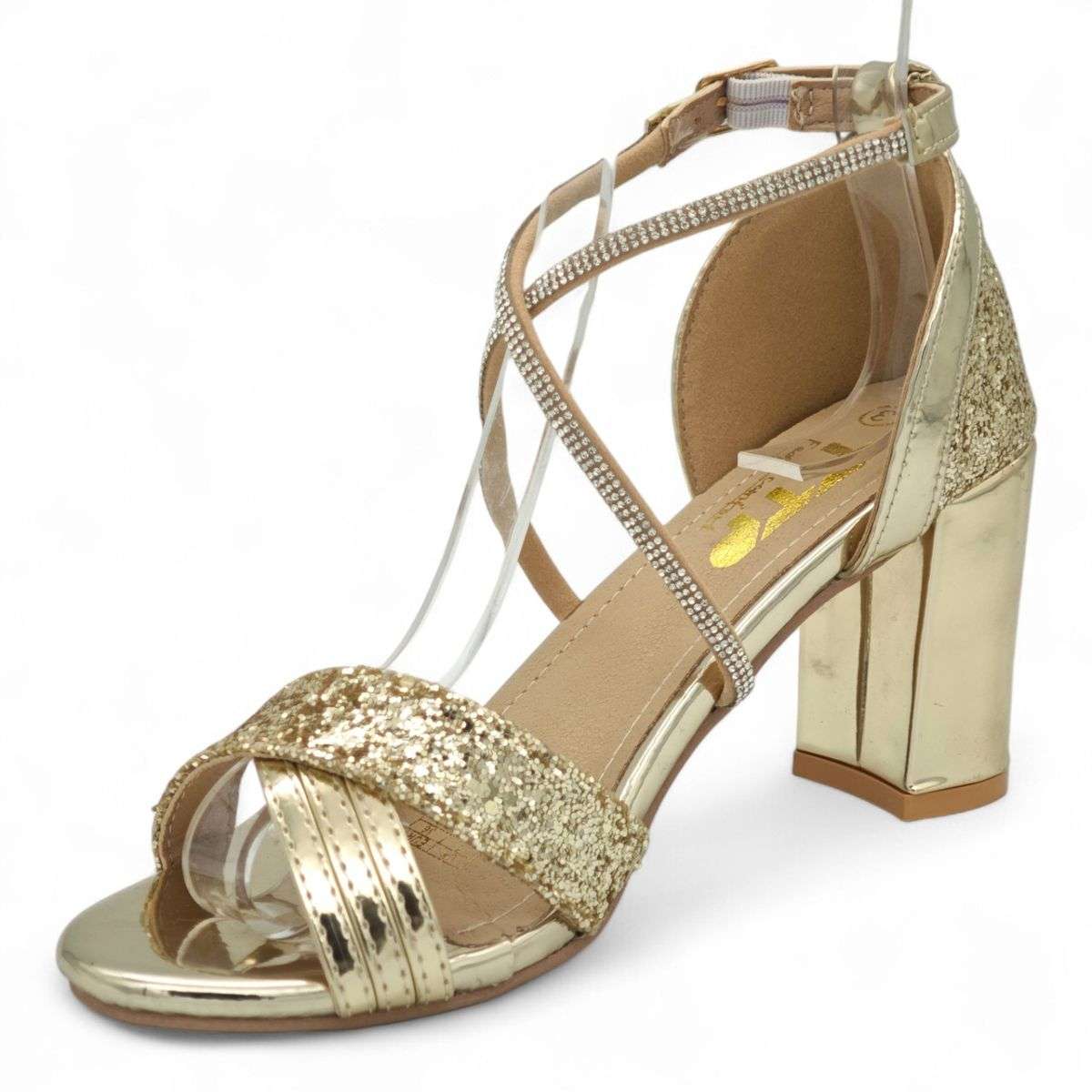 TTP Rosalind PU Glitter Crisscross Sandal with Rhinestone Strap MJ250820
