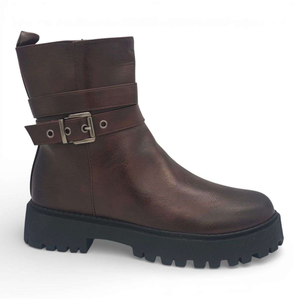 TTP Women's Buckle Decor Ankle Boot with Side Zipper MC0005