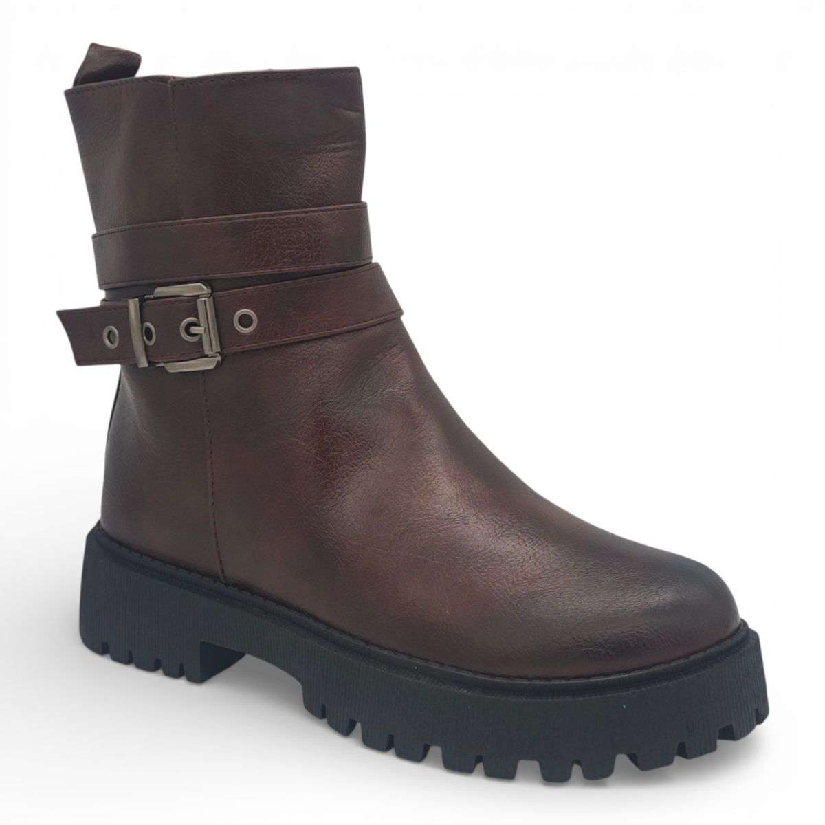 TTP Women's Buckle Decor Ankle Boot with Side Zipper MC0005