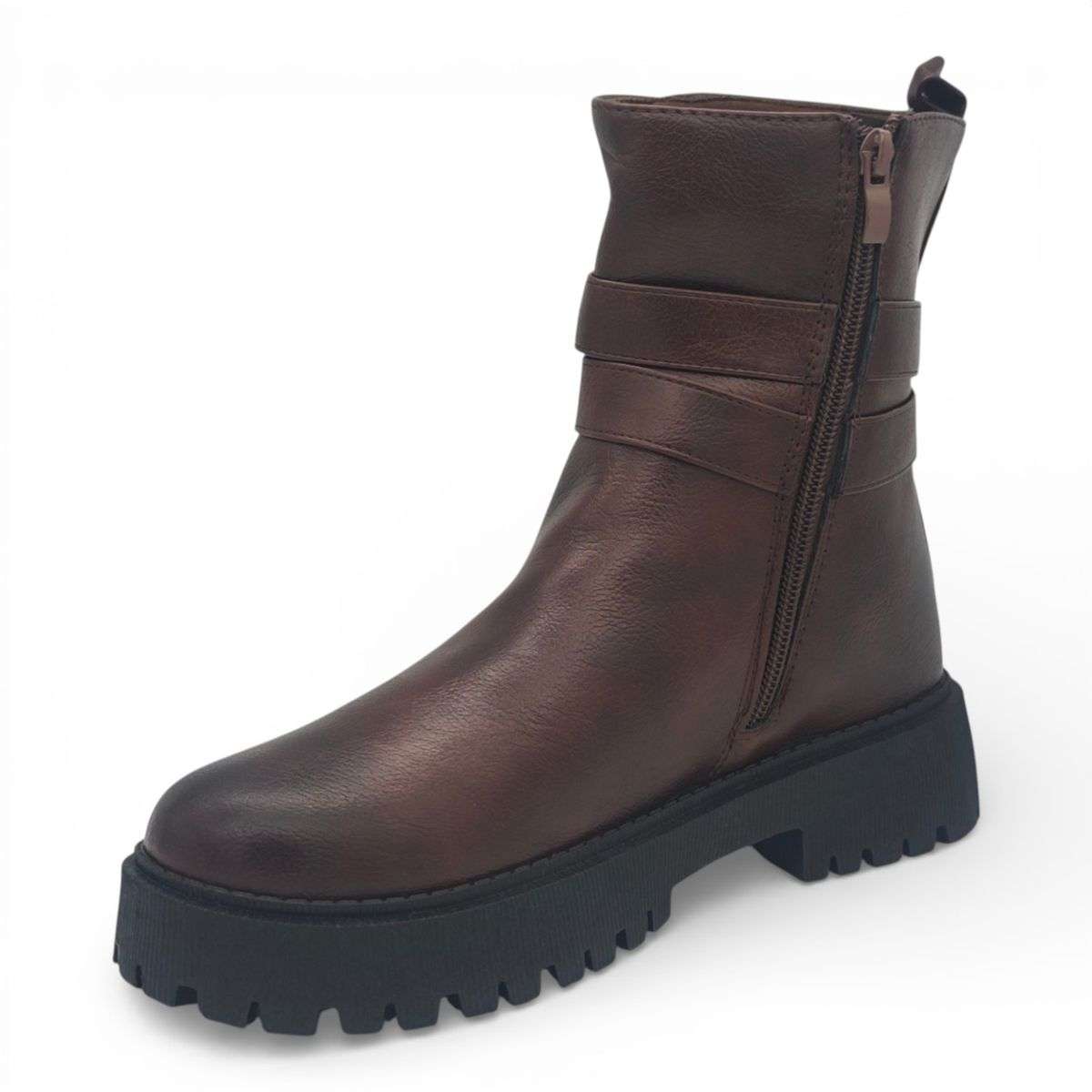 TTP Women's Buckle Decor Ankle Boot with Side Zipper MC0005