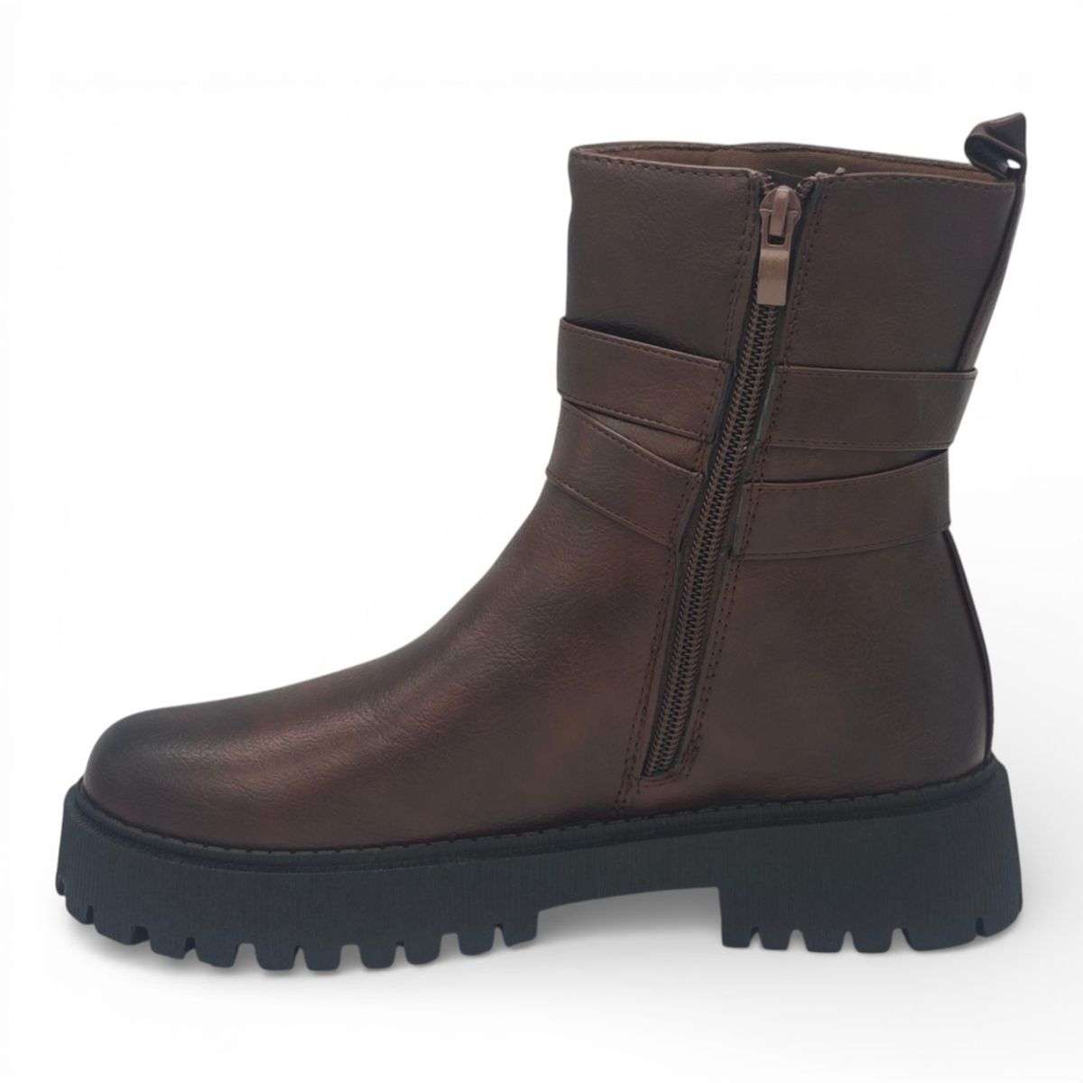 TTP Women's Buckle Decor Ankle Boot with Side Zipper MC0005