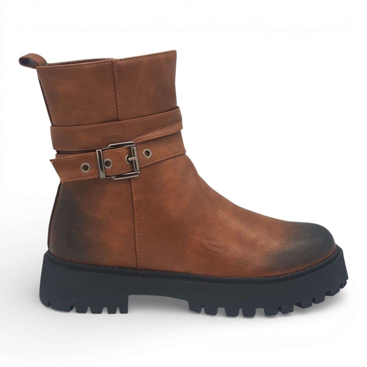 TTP Women's Buckle Decor Ankle Boot with Side Zipper MC0005