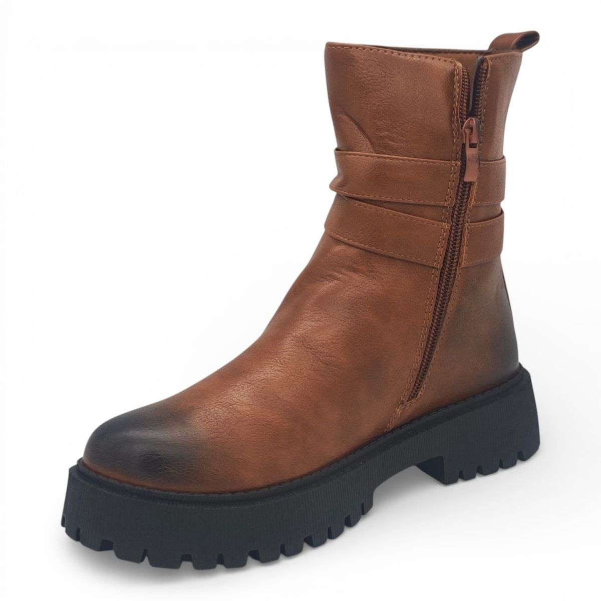 TTP Women's Buckle Decor Ankle Boot with Side Zipper MC0005