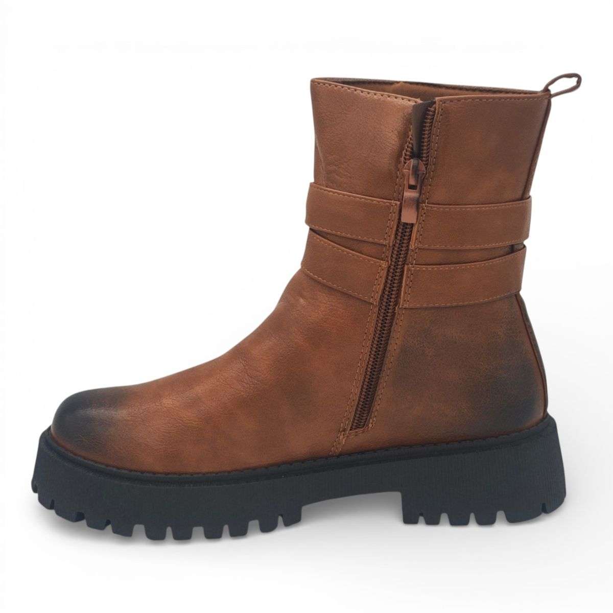 TTP Women's Buckle Decor Ankle Boot with Side Zipper MC0005