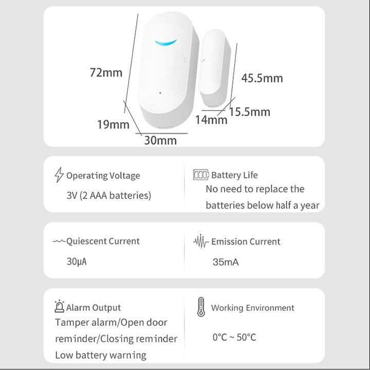 Smart Magnetic Contact Sensor | WiFi, Window or Door | Tuya Smart Life