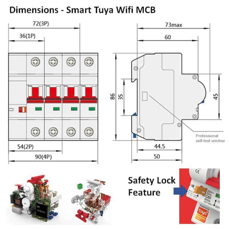 Smart Switch Circuit Breaker 2 Pole MCB 100A, Isolator, 230VAC | WiFi Tuya Smart Life (Copy)