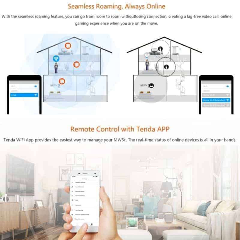 WiFi Extender 3 Node Home Mesh Network AC1200, Tenda MW5