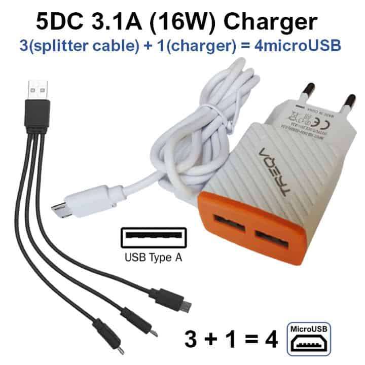USB to 3 Micro USB Power Cable | 5V 1A Power Supply