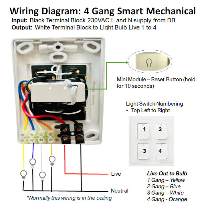 Smart WiFi Mechanical Light Switch, 4 Gang | Neutral Wire + BT | WiFi Tuya Smart Life