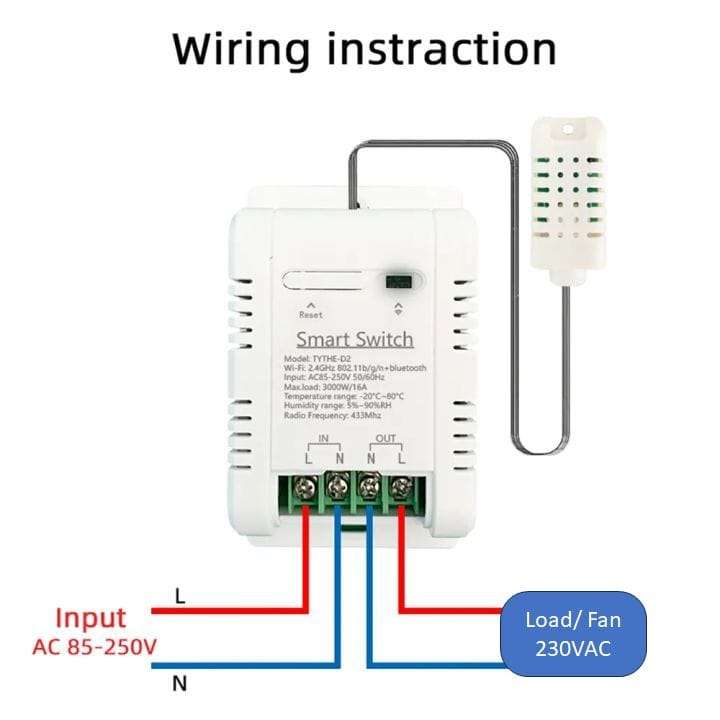 Smart Ambient Air Temperature Switch 16A | Energy Monitor + 433Mhz | Wi-Fi Tuya Smart Life