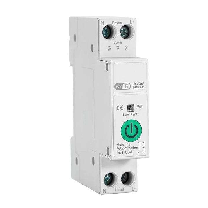 Smart Switch Din Rail | 1 Pole Breaker, 1- 63A adjustable 230VAC | Energy Meter | WiFi Tuya