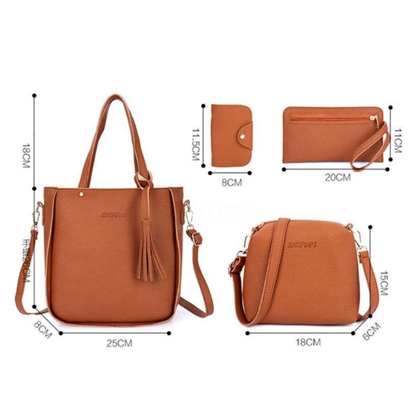 4pcs Set Women Shoulder Bag PU Leather Satchel Clutch Handbag Tote